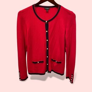 Cute cherry cashmere blend pearl button cardigan pockets Talbots soft